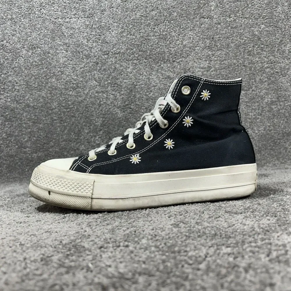 Converse CTAS Lift Hi Women’s Sz 10.5 Black Daisy Sunflower Platform Shoes Used